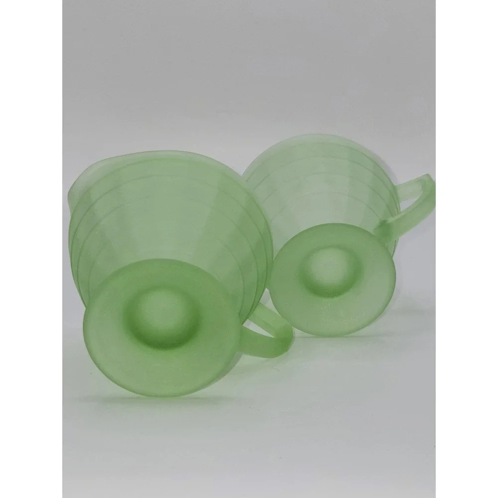 Uranium Glass Green Cups Attributed‎ to Hocking 3 Inch UV Glow Set of 2